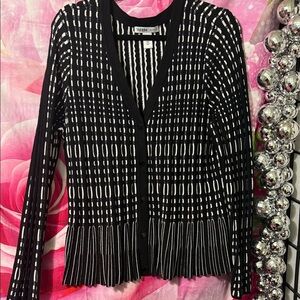 XL WHBM Black & White Grid Pleated-Hem Cardigan